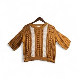 LA MIEL Women’s Half Sleeve Mustard and Cream Knit Sweater